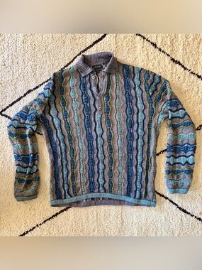 COOGI Men's 2XL Striped Multicolor Knit Collared Sweater